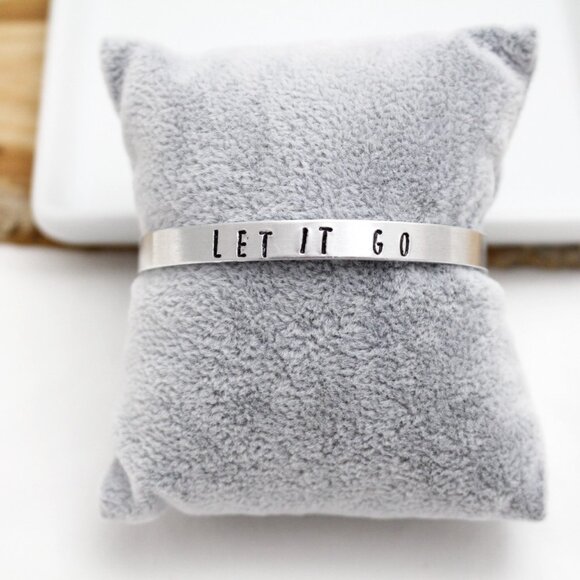 Let It Go - Hand Stamped Anodized Aluminum Bangle - Adjustable - Picture 11 of 11